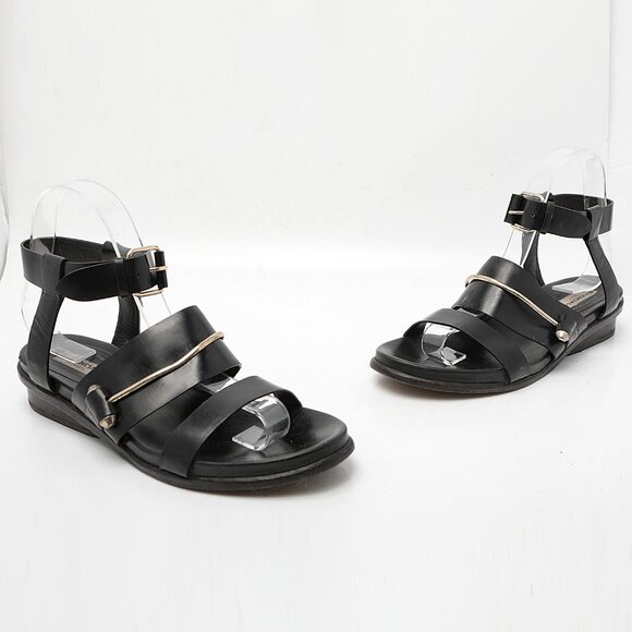 BALENCIAGA Leather Gladiator Sandals Black Gold Italy Designer Strappy Summer - Picture 16 of 16